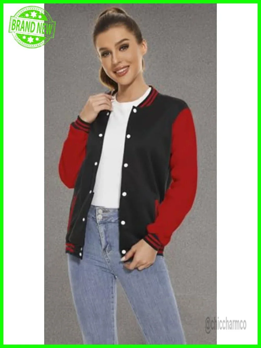 Women's Cotton Fleece Varsity Jacket Lightweight Button Down Long Sleeve